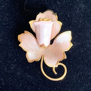 Vintage Pink Flower and Gold Tone Pin